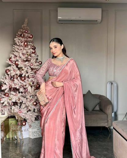 FANCY PARTY WEAR CREP SILK LEHENGA SAREE WITH HEAVY WORK BLOUSE