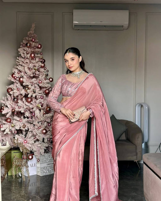 FANCY PARTY WEAR CREP SILK LEHENGA SAREE WITH HEAVY WORK BLOUSE