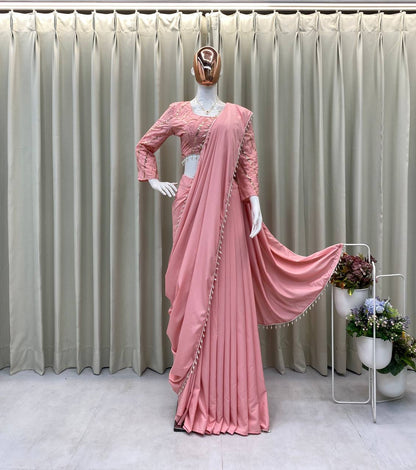 FANCY PARTY WEAR CREP SILK LEHENGA SAREE WITH HEAVY WORK BLOUSE