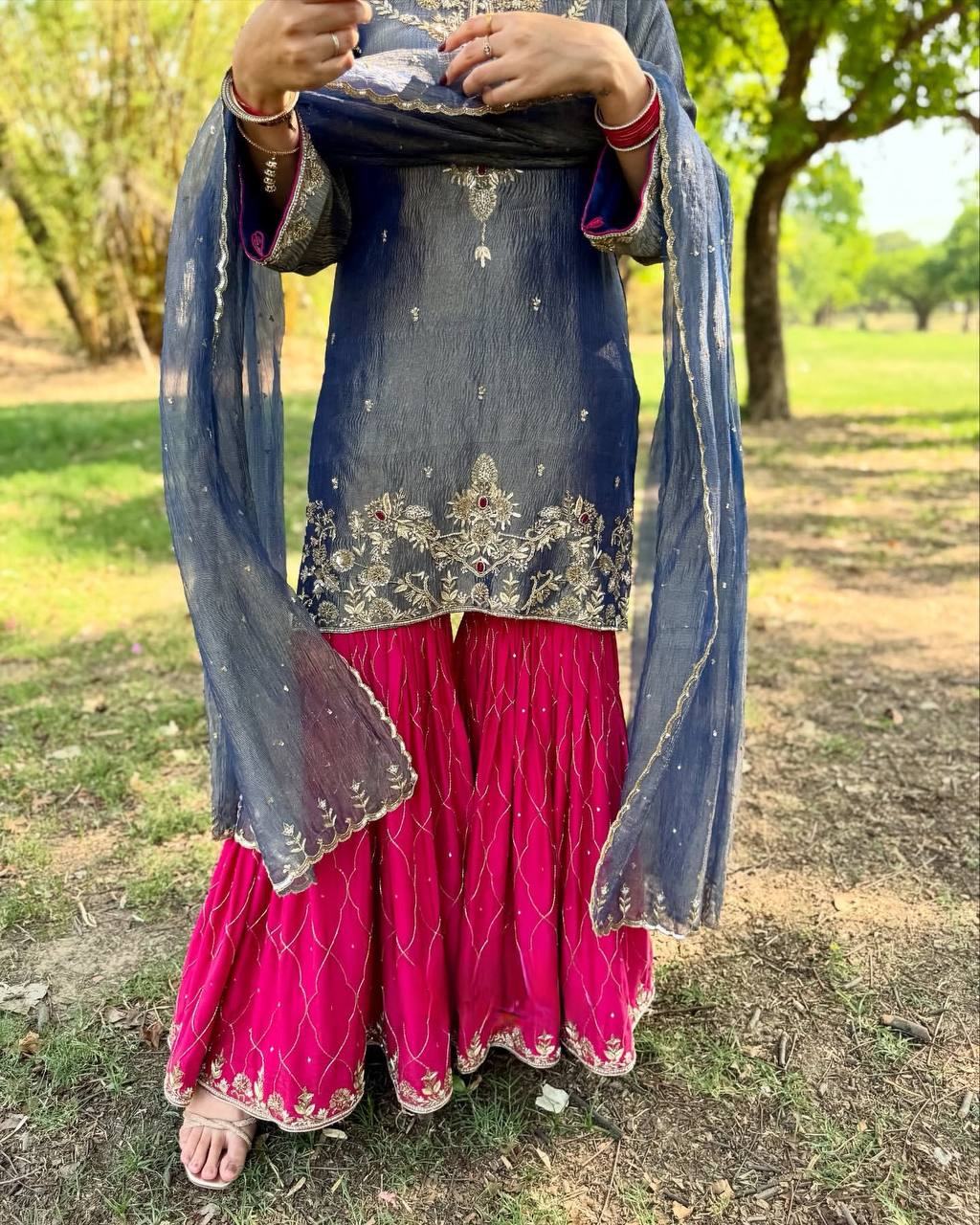 DESIGNER AND ELEGANCE SARARA SUIT IN THREE PIECE WITH EMBROIDERY WORK