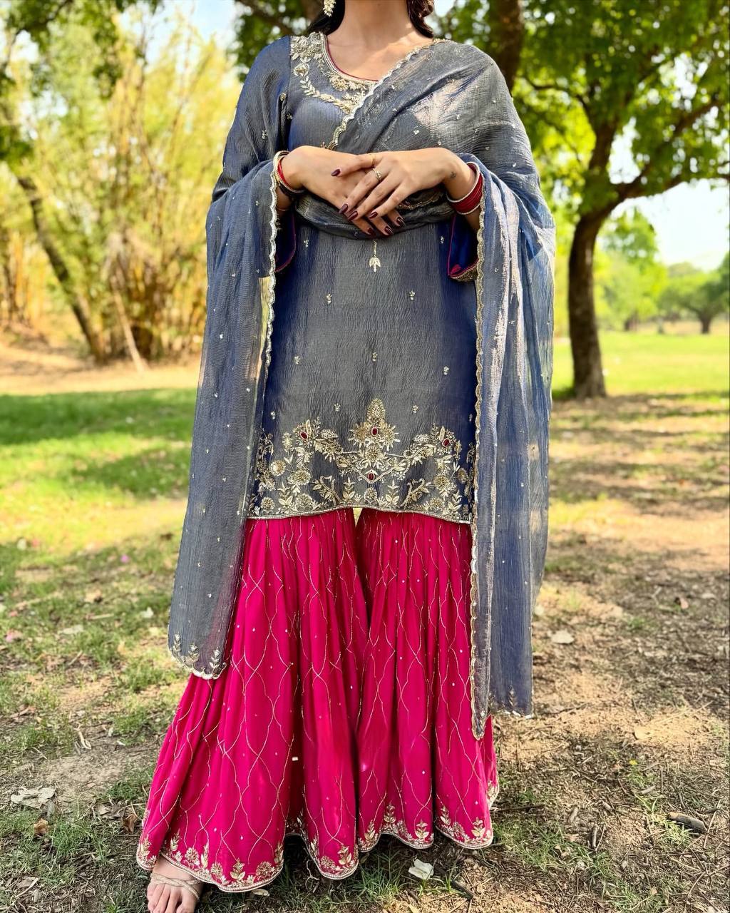 DESIGNER AND ELEGANCE SARARA SUIT IN THREE PIECE WITH EMBROIDERY WORK