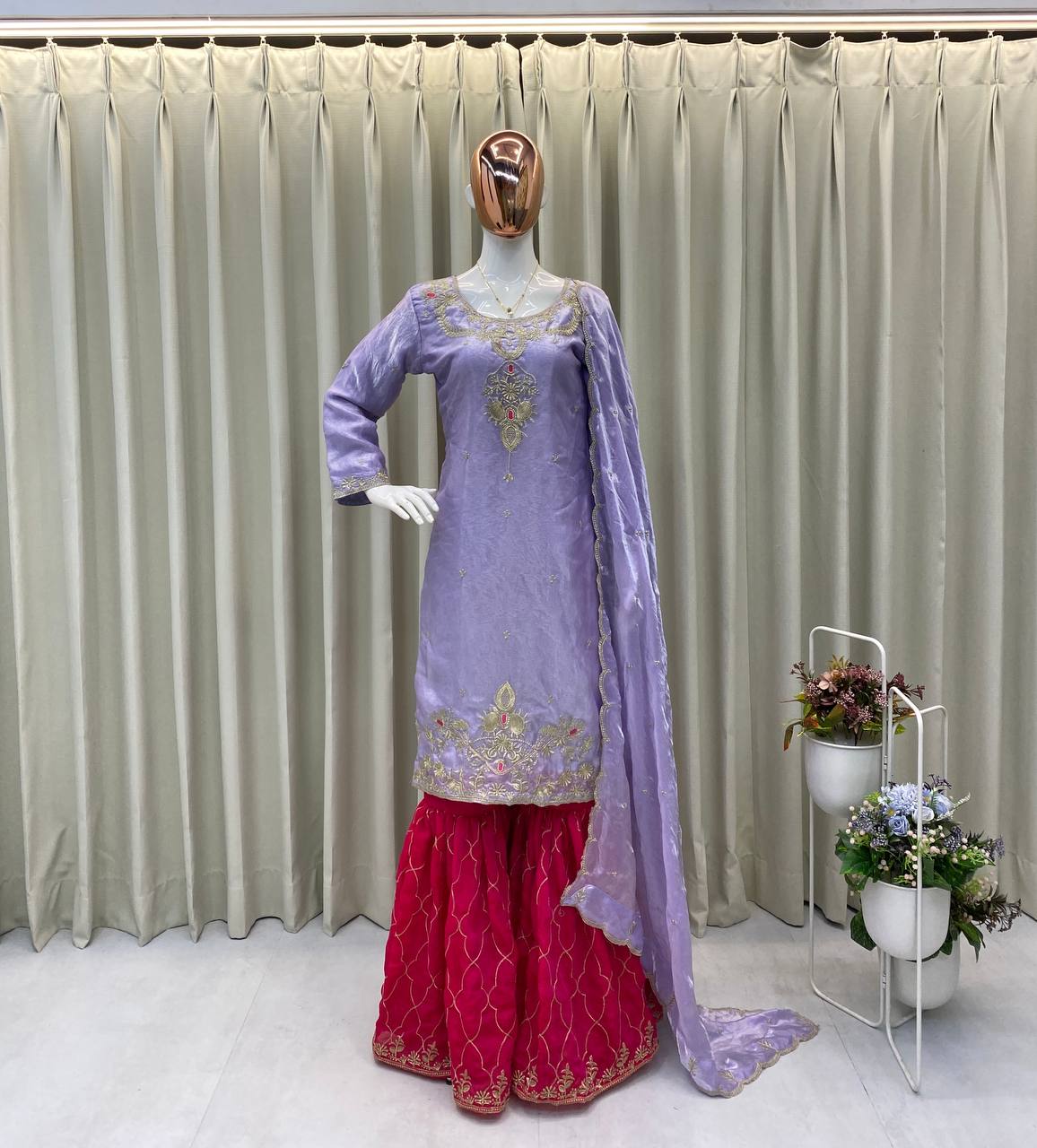 DESIGNER AND ELEGANCE SARARA SUIT IN THREE PIECE WITH EMBROIDERY WORK