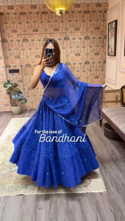 NAVARATRI SEASON OUR EXCLUSIVE PRINTED GEORGETTE FULL STITCHED LEHENGA CHOLI