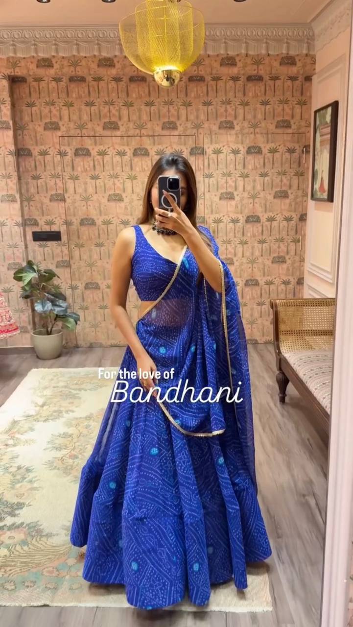 NAVARATRI SEASON OUR EXCLUSIVE PRINTED GEORGETTE FULL STITCHED LEHENGA CHOLI