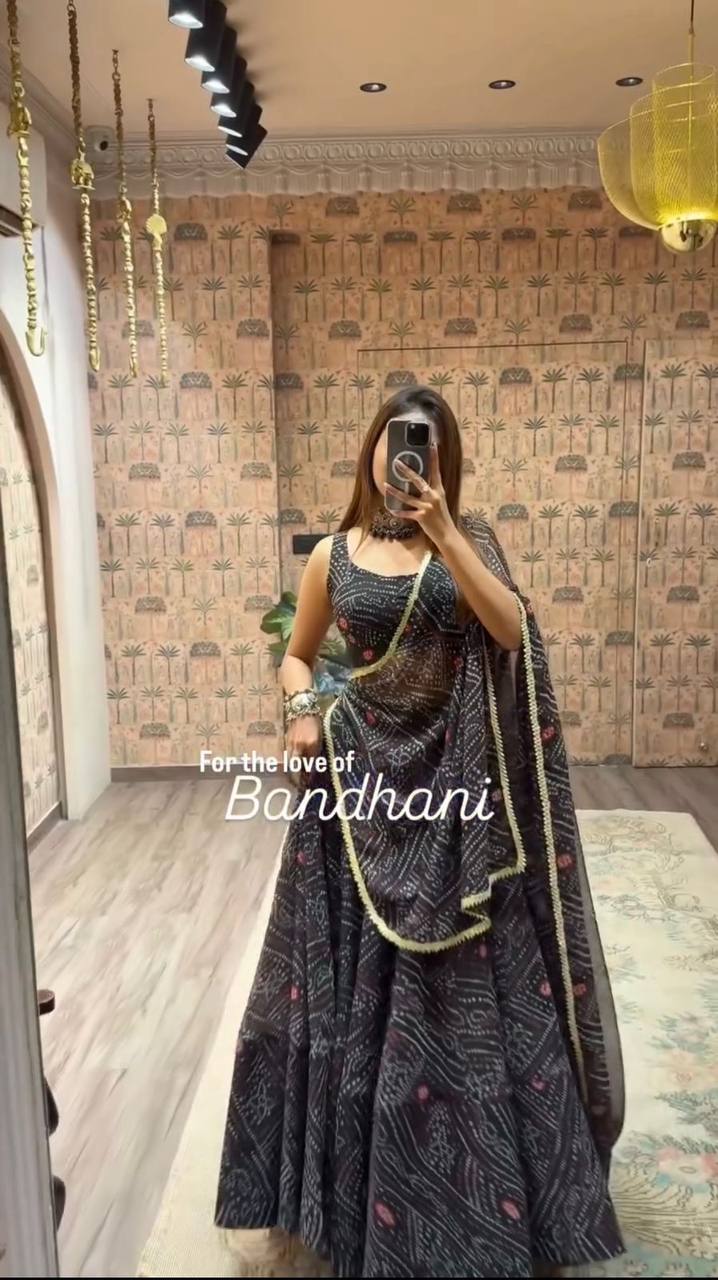 NAVARATRI SEASON OUR EXCLUSIVE PRINTED GEORGETTE FULL STITCHED LEHENGA CHOLI