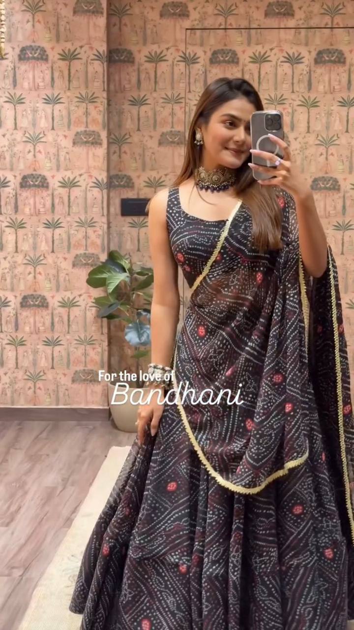 NAVARATRI SEASON OUR EXCLUSIVE PRINTED GEORGETTE FULL STITCHED LEHENGA CHOLI