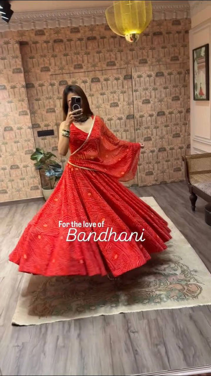 NAVARATRI SEASON OUR EXCLUSIVE PRINTED GEORGETTE FULL STITCHED LEHENGA CHOLI