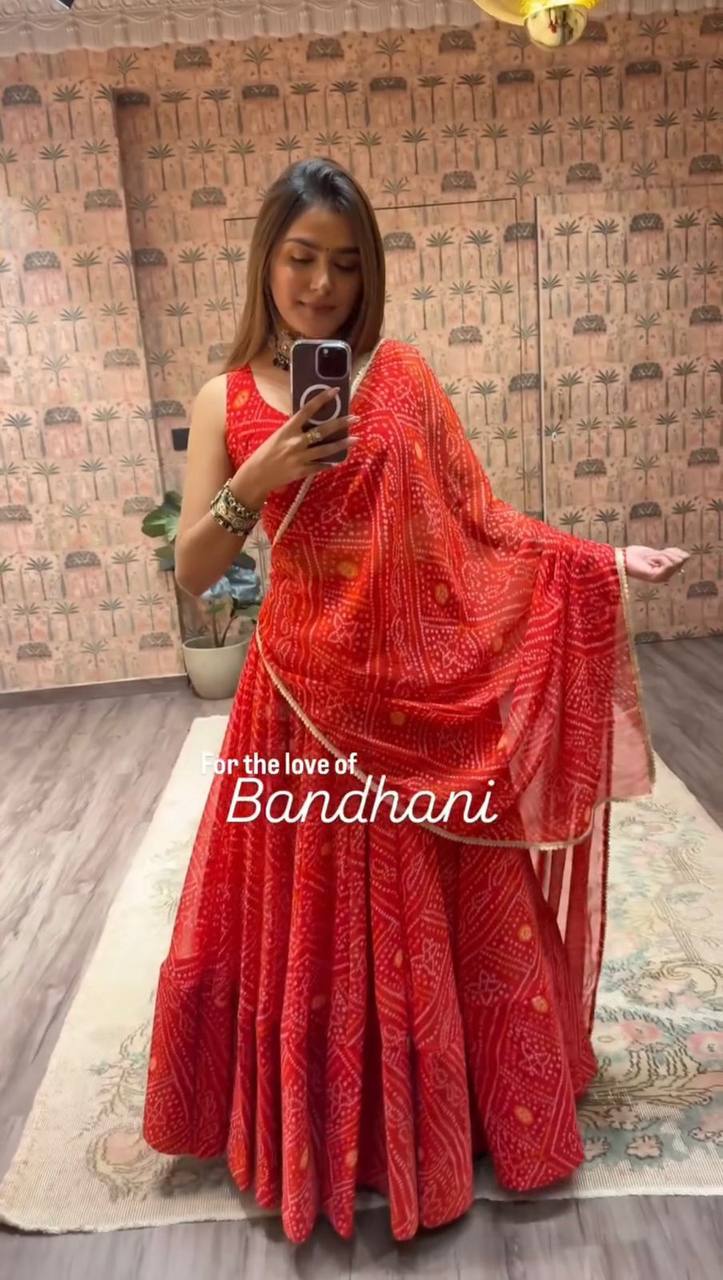 NAVARATRI SEASON OUR EXCLUSIVE PRINTED GEORGETTE FULL STITCHED LEHENGA CHOLI