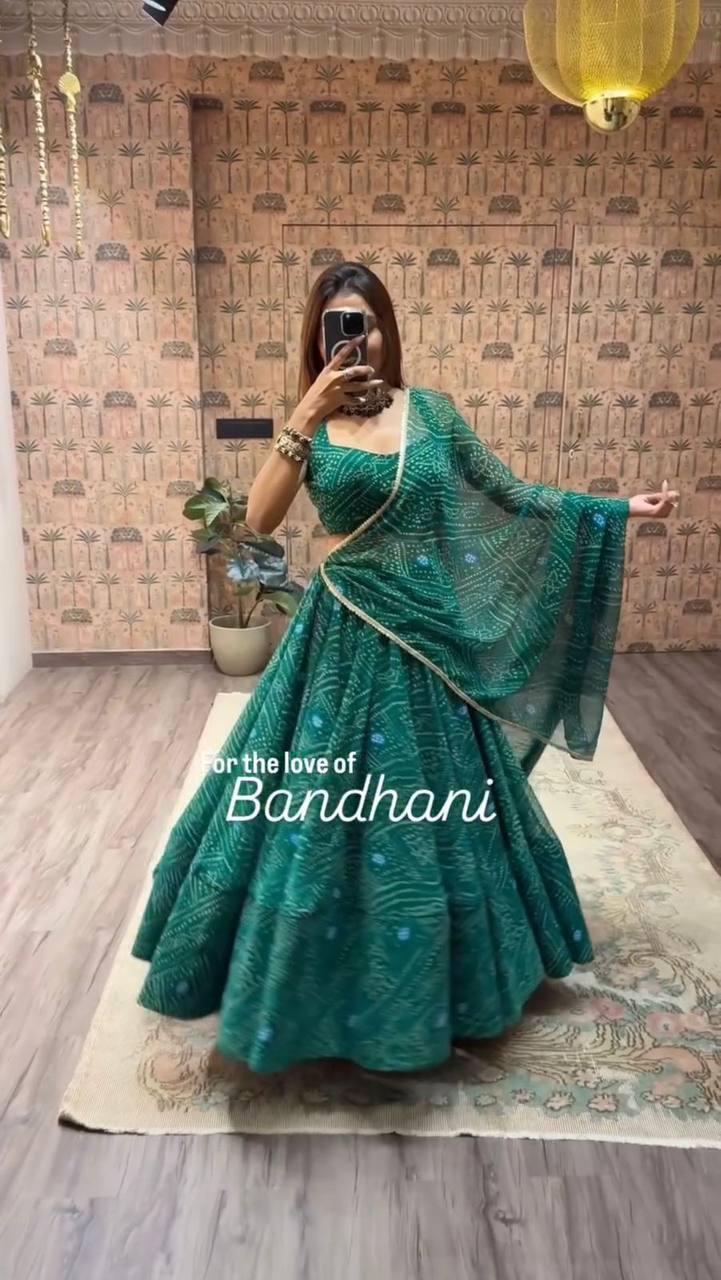NAVARATRI SEASON OUR EXCLUSIVE PRINTED GEORGETTE FULL STITCHED LEHENGA CHOLI