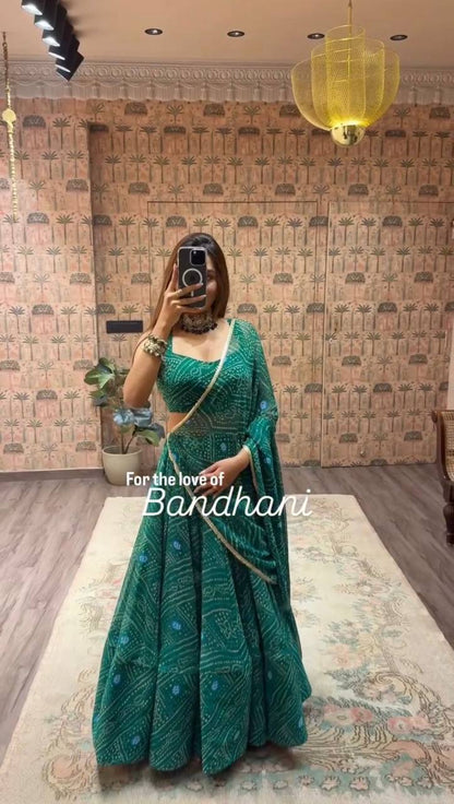 NAVARATRI SEASON OUR EXCLUSIVE PRINTED GEORGETTE FULL STITCHED LEHENGA CHOLI