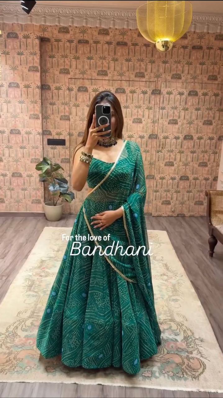NAVARATRI SEASON OUR EXCLUSIVE PRINTED GEORGETTE FULL STITCHED LEHENGA CHOLI