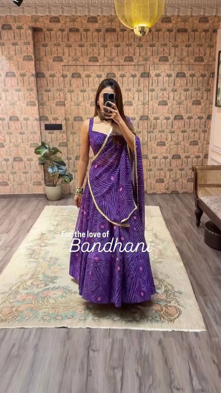 NAVARATRI SEASON OUR EXCLUSIVE PRINTED GEORGETTE FULL STITCHED LEHENGA CHOLI