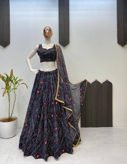 NAVARATRI SEASON OUR EXCLUSIVE PRINTED GEORGETTE FULL STITCHED LEHENGA CHOLI