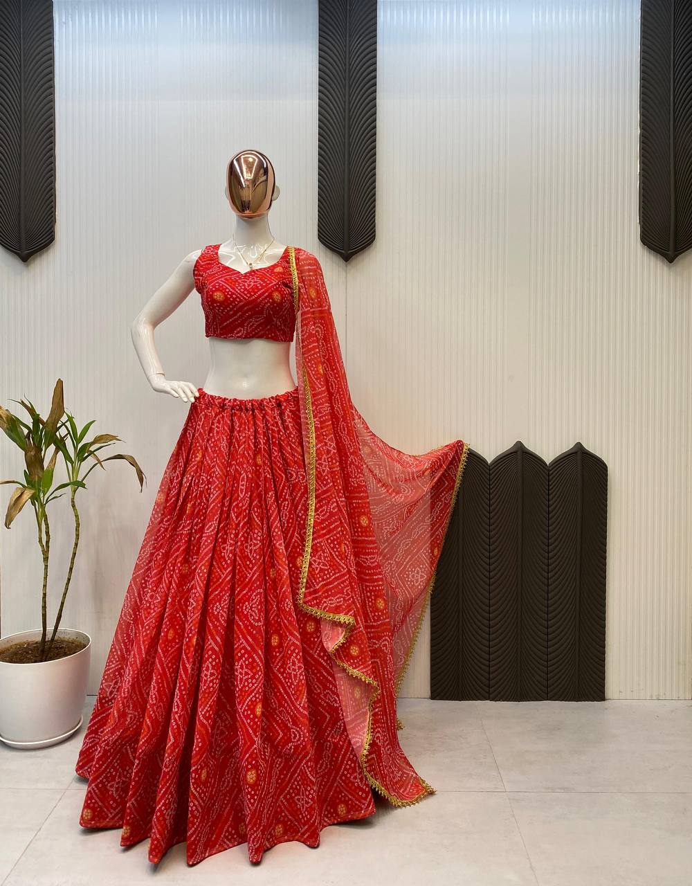 NAVARATRI SEASON OUR EXCLUSIVE PRINTED GEORGETTE FULL STITCHED LEHENGA CHOLI