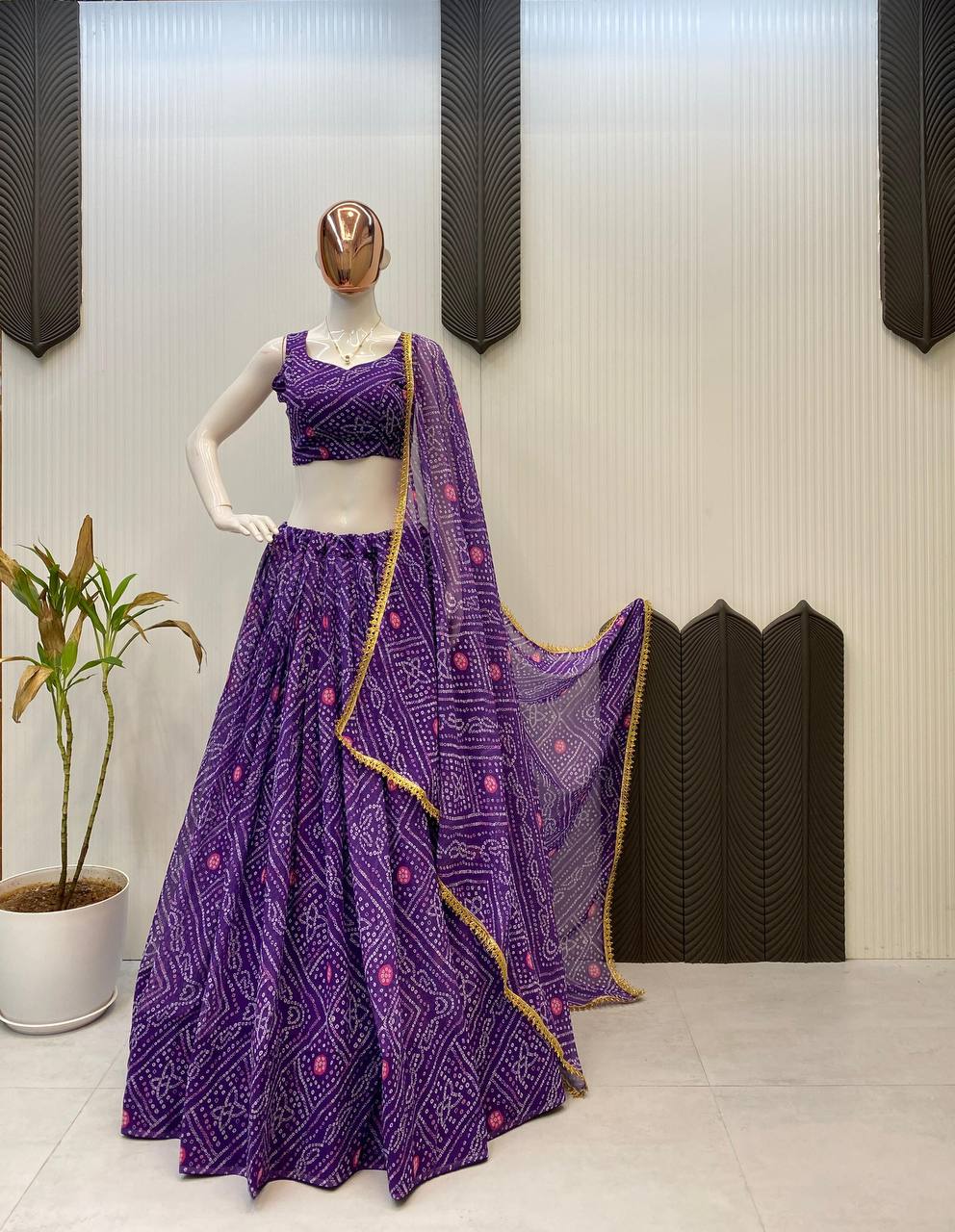 NAVARATRI SEASON OUR EXCLUSIVE PRINTED GEORGETTE FULL STITCHED LEHENGA CHOLI