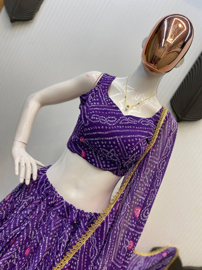 NAVARATRI SEASON OUR EXCLUSIVE PRINTED GEORGETTE FULL STITCHED LEHENGA CHOLI
