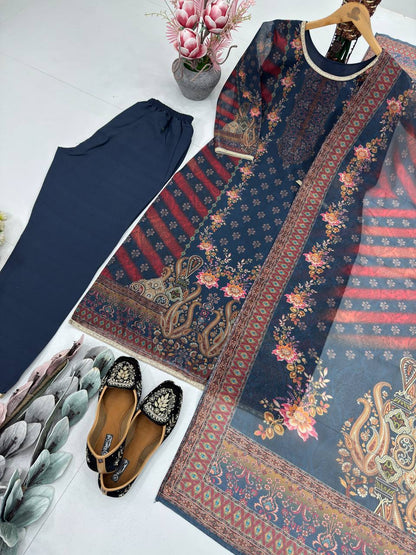 NEW DESIGNER HEAVY  TABBY SATIN FANCY DIGITAL PRINT PAKISTANI  SUIT