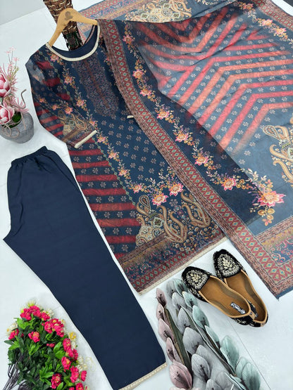 NEW DESIGNER HEAVY  TABBY SATIN FANCY DIGITAL PRINT PAKISTANI  SUIT
