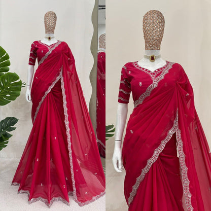 Looking some one for this same colour beautiful Designer Saree on Havy Tibby Silk Febric with Thred & Sequnce work and blouse on Mono Benglori Silk Febric with Thred & Sequnce work.