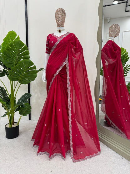 Looking some one for this same colour beautiful Designer Saree on Havy Tibby Silk Febric with Thred & Sequnce work and blouse on Mono Benglori Silk Febric with Thred & Sequnce work.