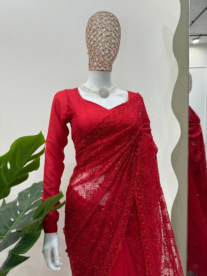 Looking some one for this same colour beautiful Designer Saree on Soft Net Febric with Thred & Sequnce work and Blouse on Mono benglori silk febric