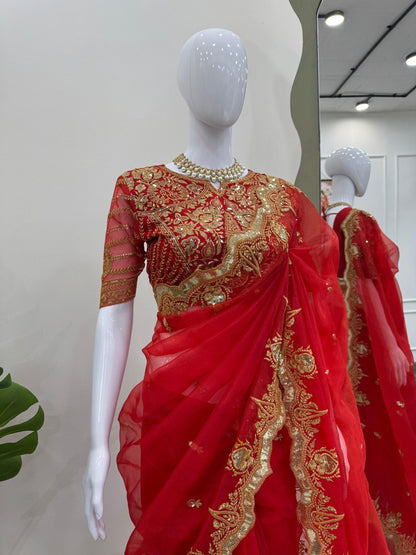 Looking some one for this same colour beautiful Designer Saree on Havy Organza Silk Febric with Thred & Sequnce and Blouse on also Havy Organza Silk Febric with Thred & Sequnce work.