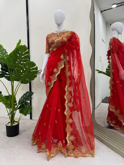 Looking some one for this same colour beautiful Designer Saree on Havy Organza Silk Febric with Thred & Sequnce and Blouse on also Havy Organza Silk Febric with Thred & Sequnce work.