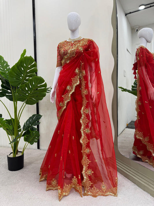 Looking some one for this same colour beautiful Designer Saree on Havy Organza Silk Febric with Thred & Sequnce and Blouse on also Havy Organza Silk Febric with Thred & Sequnce work.