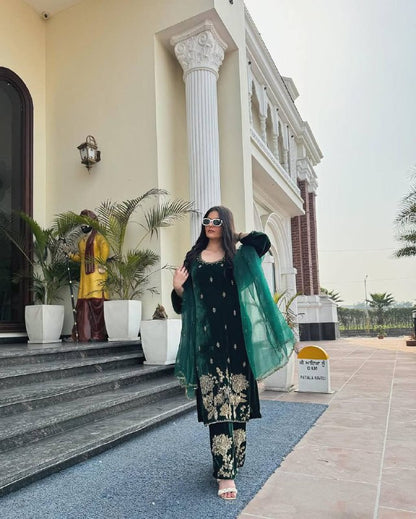 Viscose Velvet With *Heavy Embroidery Coding Sequence Work* With Full Embroidery Sleeve  single available wholesale