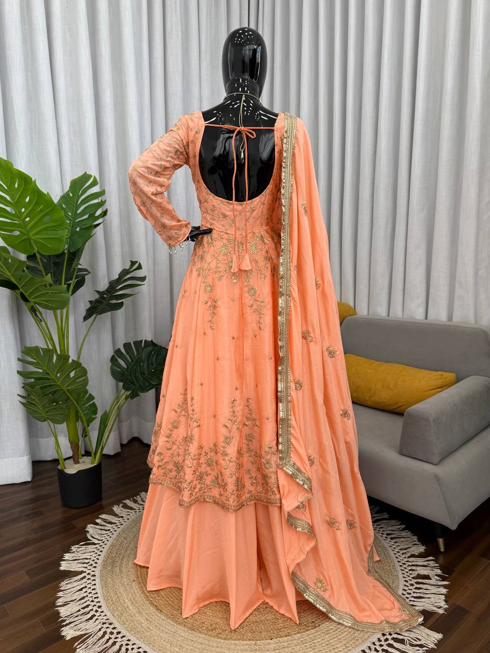 Designer Gown with Lehngha Set – Elegant Ethnic Wear ✨ 🎀 Crafted in Classy Tones with Premium Fabric & Detailing