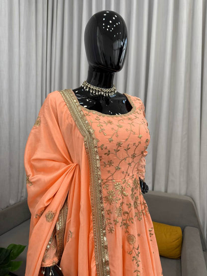 Designer Gown with Lehngha Set – Elegant Ethnic Wear ✨ 🎀 Crafted in Classy Tones with Premium Fabric & Detailing