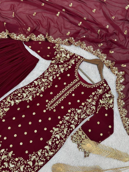 New Premium Quality With Embroidery Sequence Worked Top-Plazzo And Dupatta Set Fully Stitched Ready To Wear