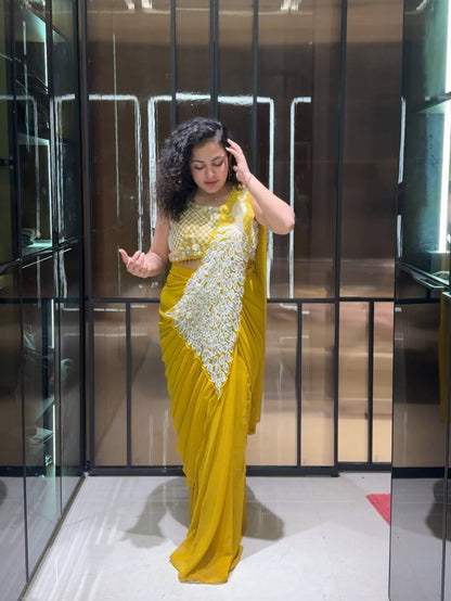 NEW SUPERHIT TRENDING READY TO WEAR SAREE WITH FULLY EMBROIDERED STYLIST BLOUSE ON  FAUX GEORGETTE FABRIC