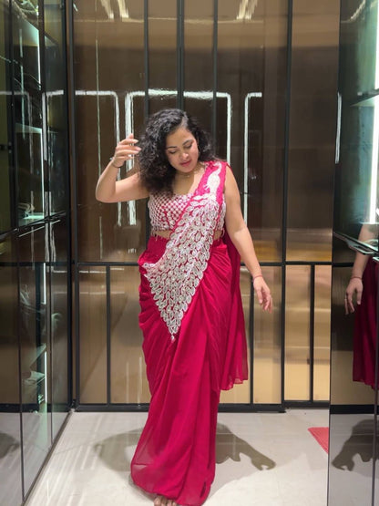 NEW SUPERHIT TRENDING READY TO WEAR SAREE WITH FULLY EMBROIDERED STYLIST BLOUSE ON  FAUX GEORGETTE FABRIC