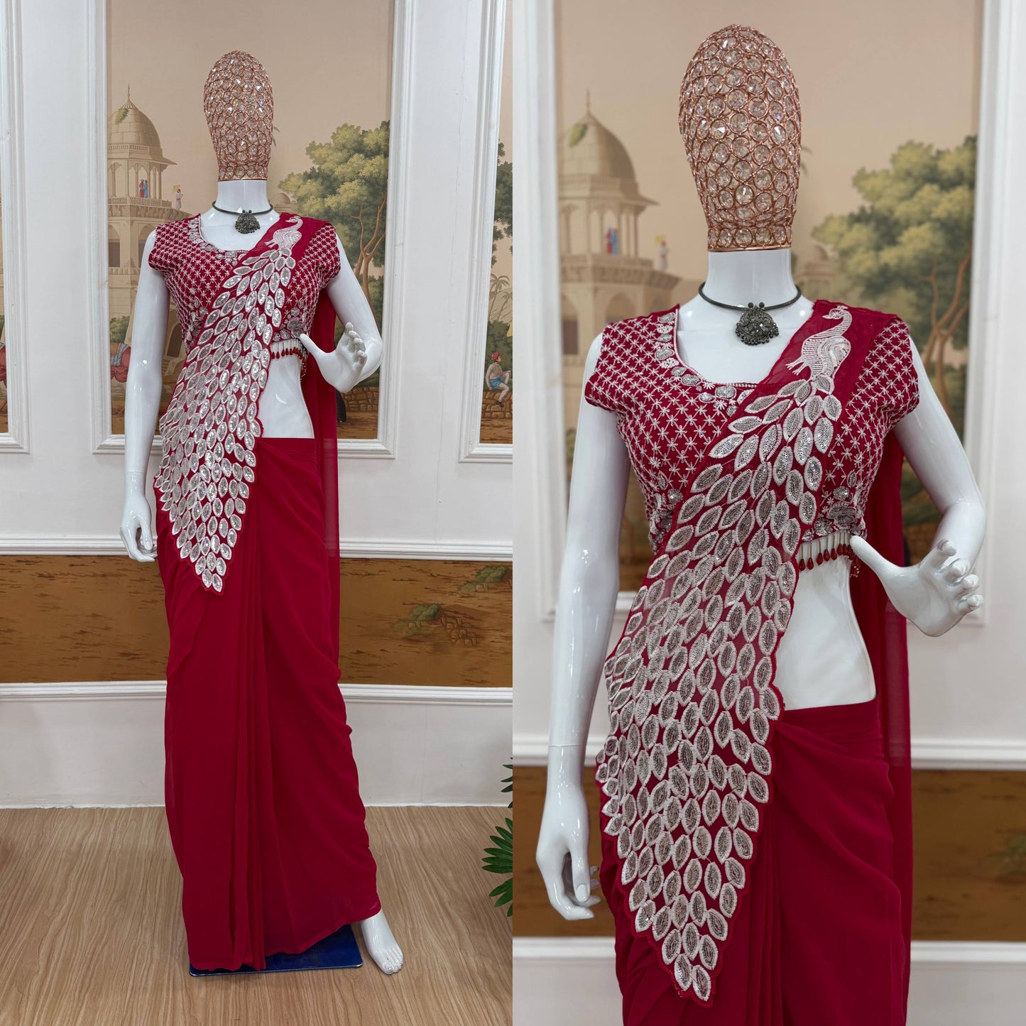 NEW SUPERHIT TRENDING READY TO WEAR SAREE WITH FULLY EMBROIDERED STYLIST BLOUSE ON  FAUX GEORGETTE FABRIC