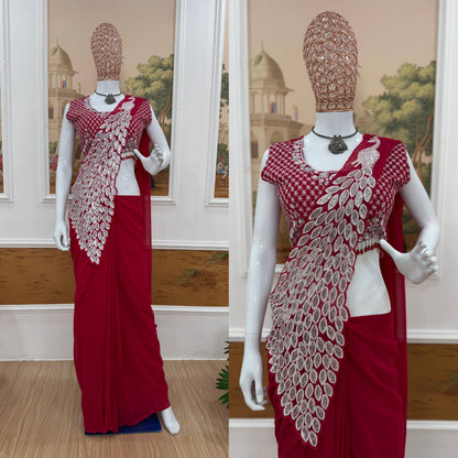 NEW SUPERHIT TRENDING READY TO WEAR SAREE WITH FULLY EMBROIDERED STYLIST BLOUSE ON  FAUX GEORGETTE FABRIC