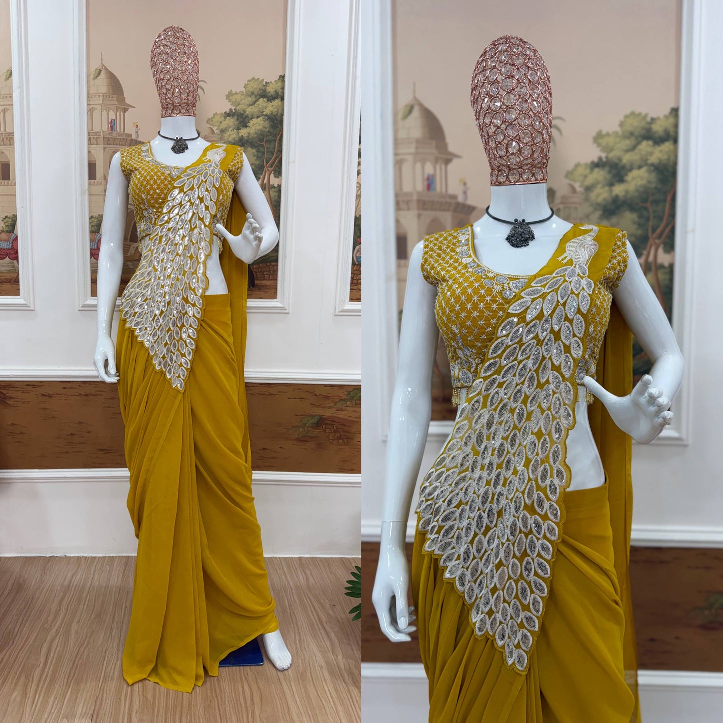NEW SUPERHIT TRENDING READY TO WEAR SAREE WITH FULLY EMBROIDERED STYLIST BLOUSE ON  FAUX GEORGETTE FABRIC