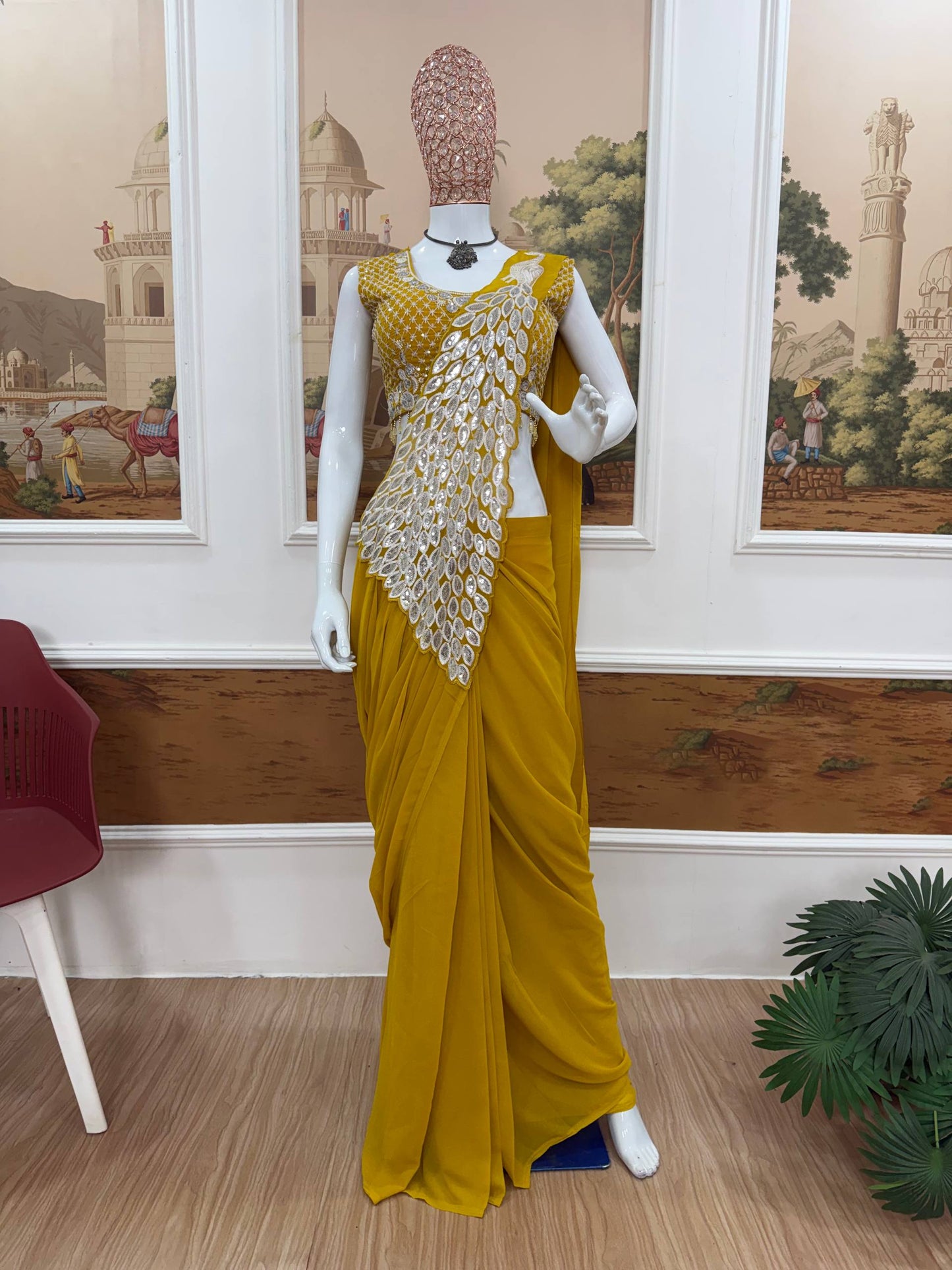 NEW SUPERHIT TRENDING READY TO WEAR SAREE WITH FULLY EMBROIDERED STYLIST BLOUSE ON  FAUX GEORGETTE FABRIC