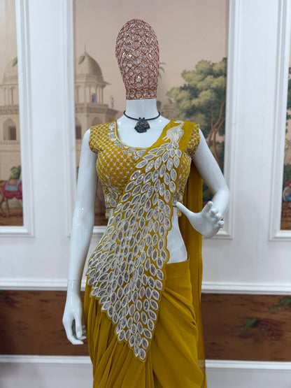 NEW SUPERHIT TRENDING READY TO WEAR SAREE WITH FULLY EMBROIDERED STYLIST BLOUSE ON  FAUX GEORGETTE FABRIC