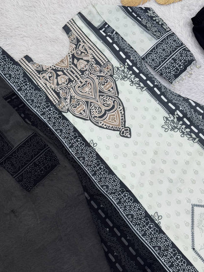 NEW READY TO WEAR COLLECTION FANCY DESIGN WITH DIGITAL PRINTED A-LINE TOP- PLAZZO WITH  DUPATTA