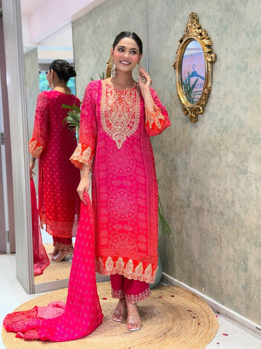 Presenting New Designer Collection In Pure Natural Crep With Heavy Embroidery Coding Dori-Sequence Work Top-Bottom And Dupatta Set Fully Stitched Ready To Wear
