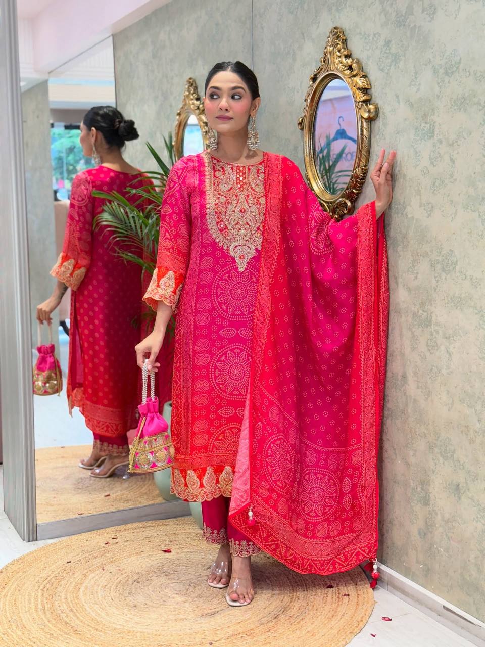 Presenting New Designer Collection In Pure Natural Crep With Heavy Embroidery Coding Dori-Sequence Work Top-Bottom And Dupatta Set Fully Stitched Ready To Wear