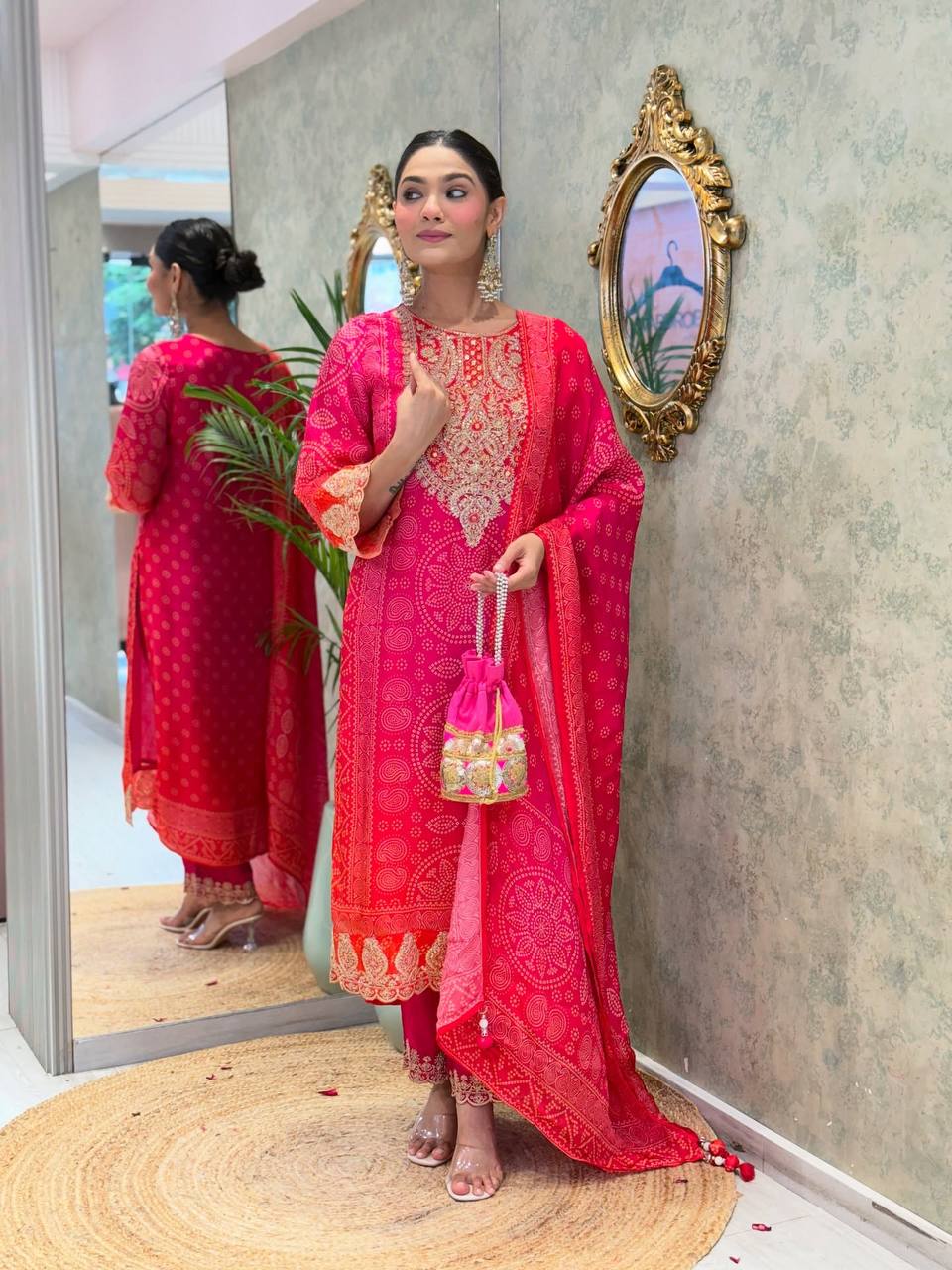 Presenting New Designer Collection In Pure Natural Crep With Heavy Embroidery Coding Dori-Sequence Work Top-Bottom And Dupatta Set Fully Stitched Ready To Wear