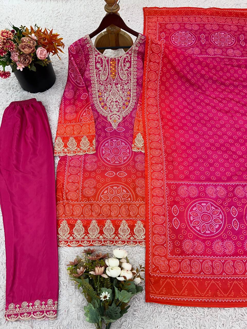 Presenting New Designer Collection In Pure Natural Crep With Heavy Embroidery Coding Dori-Sequence Work Top-Bottom And Dupatta Set Fully Stitched Ready To Wear