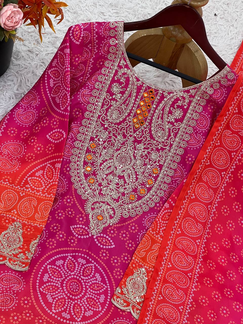 Presenting New Designer Collection In Pure Natural Crep With Heavy Embroidery Coding Dori-Sequence Work Top-Bottom And Dupatta Set Fully Stitched Ready To Wear