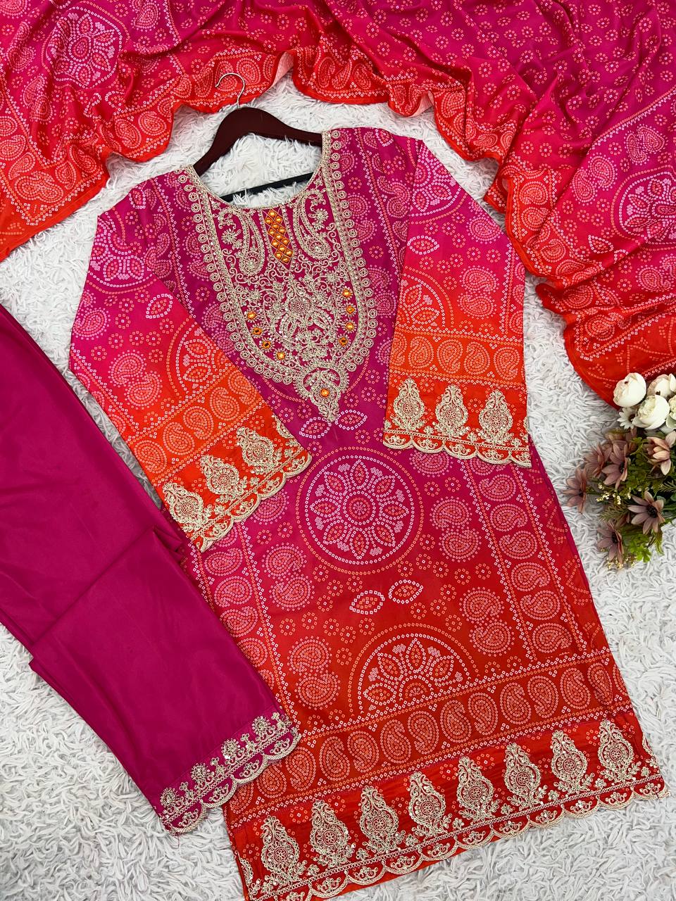 Presenting New Designer Collection In Pure Natural Crep With Heavy Embroidery Coding Dori-Sequence Work Top-Bottom And Dupatta Set Fully Stitched Ready To Wear