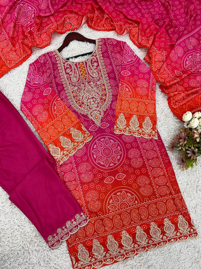 Presenting New Designer Collection In Pure Natural Crep With Heavy Embroidery Coding Dori-Sequence Work Top-Bottom And Dupatta Set Fully Stitched Ready To Wear
