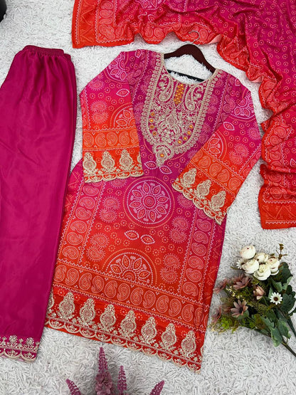 Presenting New Designer Collection In Pure Natural Crep With Heavy Embroidery Coding Dori-Sequence Work Top-Bottom And Dupatta Set Fully Stitched Ready To Wear