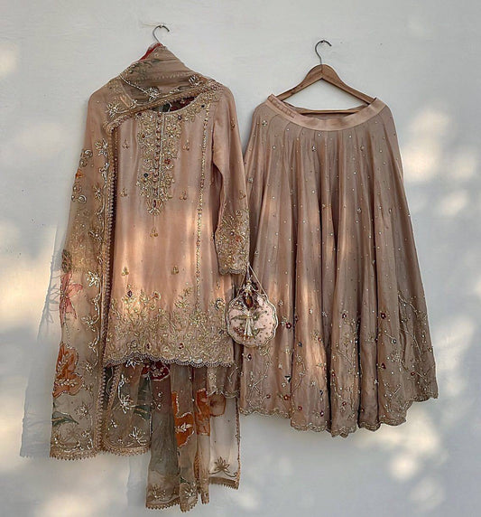 EXCLUSIVE DESIGNER HEAVY CHINON WITH SEQUANCE EMBROIDERY WORK SUIT WITH FULL FLAIR SEQUENCE EMBROIDERED LAHENGA