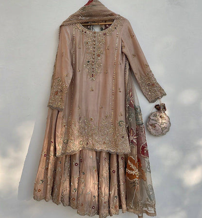 EXCLUSIVE DESIGNER HEAVY CHINON WITH SEQUANCE EMBROIDERY WORK SUIT WITH FULL FLAIR SEQUENCE EMBROIDERED LAHENGA